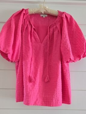 Jade Pink Fully Lined Women's Blouse,  w/Rosebud Ties, Size XL, NWT
